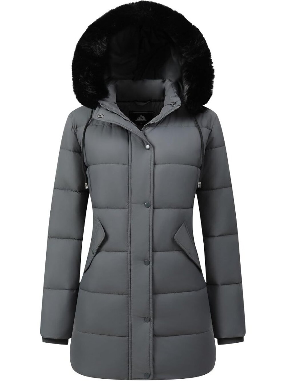 〽️Dark Gray Women's Long Puffer Jacket Warm Waterproof Snow Coat Faux Fur Hood